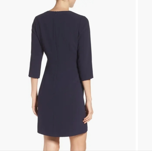 Eliza J | Navy Blue Pink White Embroidered Crepe Sheath Dress Size 4 - Picture 6 of 8